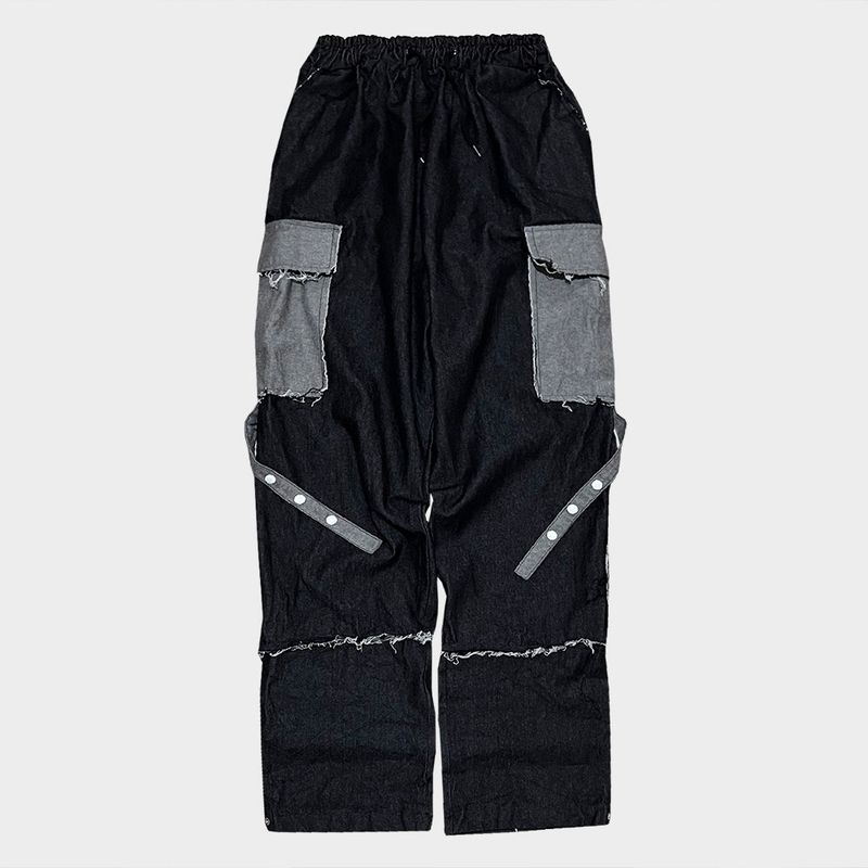 grunge roll-up denim pants_black