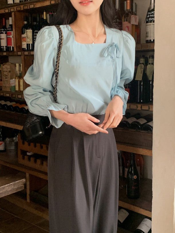 SHOPPERLAND(ショッパーランド)の「Silky Square Ribbon Frill Blouse (3color)(Tops)」