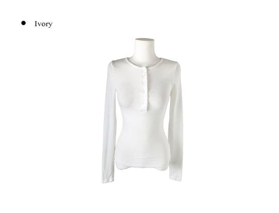 Doa Wool Button Slim Long Sleeve T-Shirt