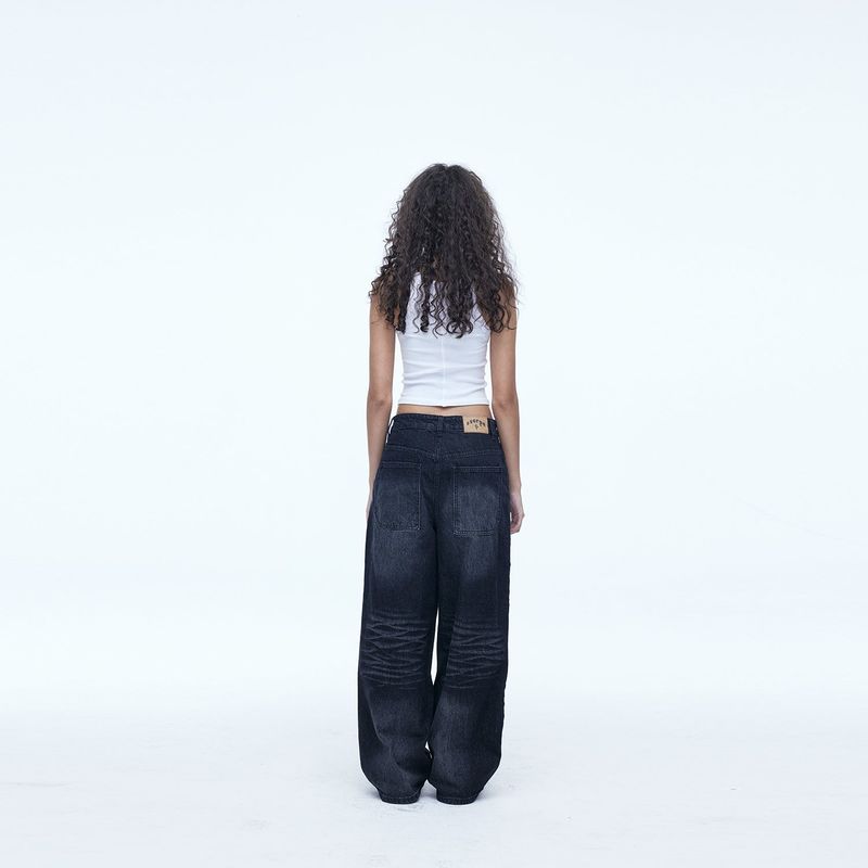 Double Knee Carpenter Wide Denim Pants Black