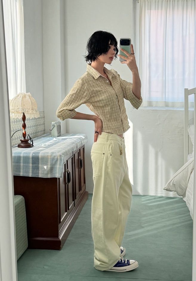 NATURAL CHECK 3/4 SHIRT