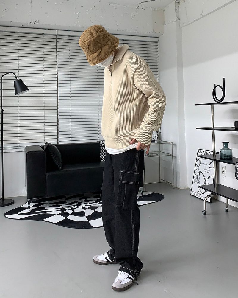 MT leather patch semi zip-up (3 colors)