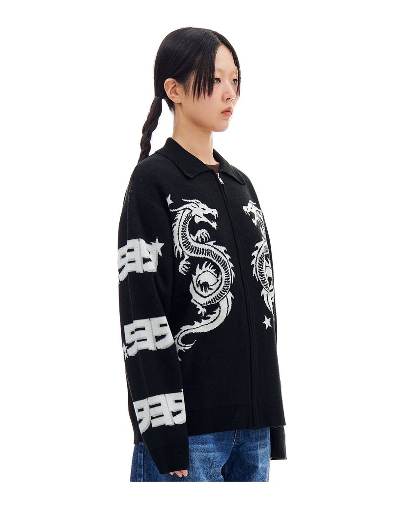 DRAGON KNIT ZIP-UP (BLACK)