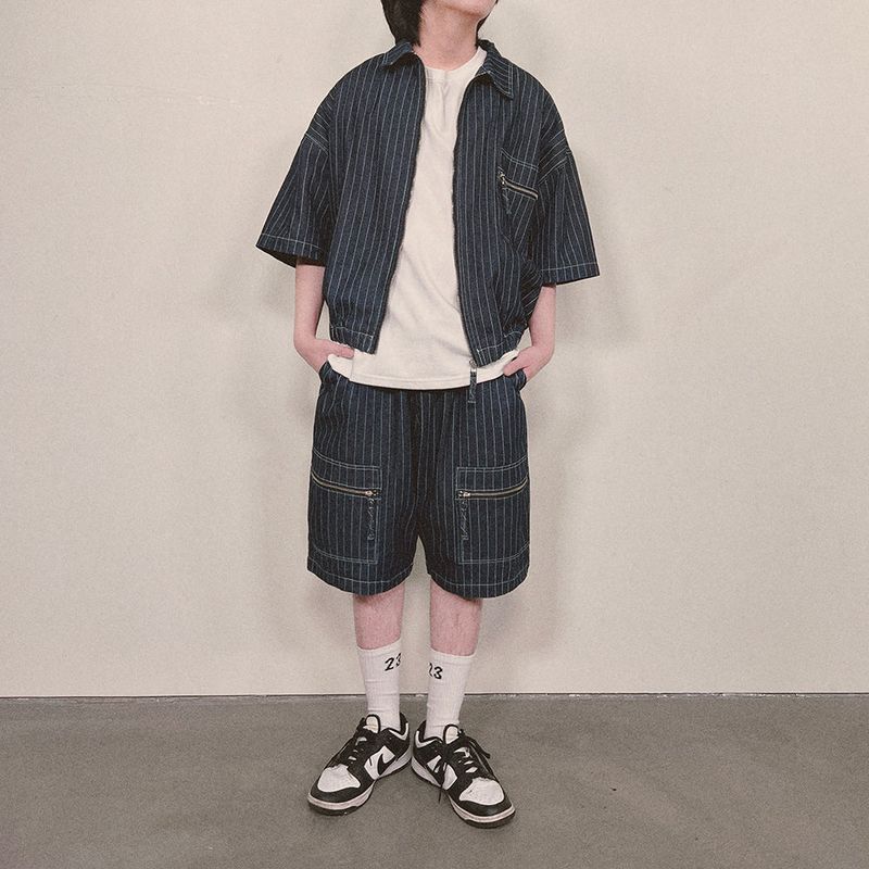 stripe denim shorts_blue