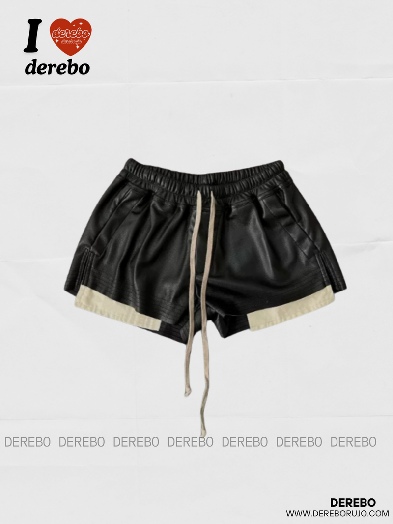 leather open pocket banding short pants