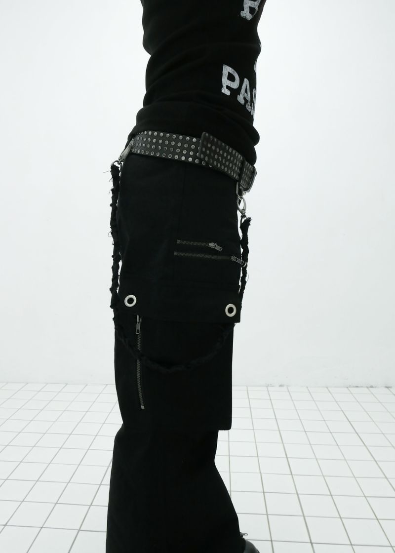 ZIPPER CARGO PANTS, BLACK