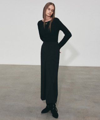 INVERTED BANDING LONG SKIRT_BLACK