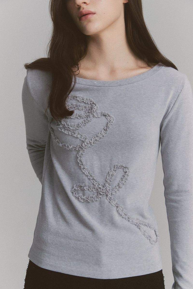 Lace Rose Long Sleeve Gray