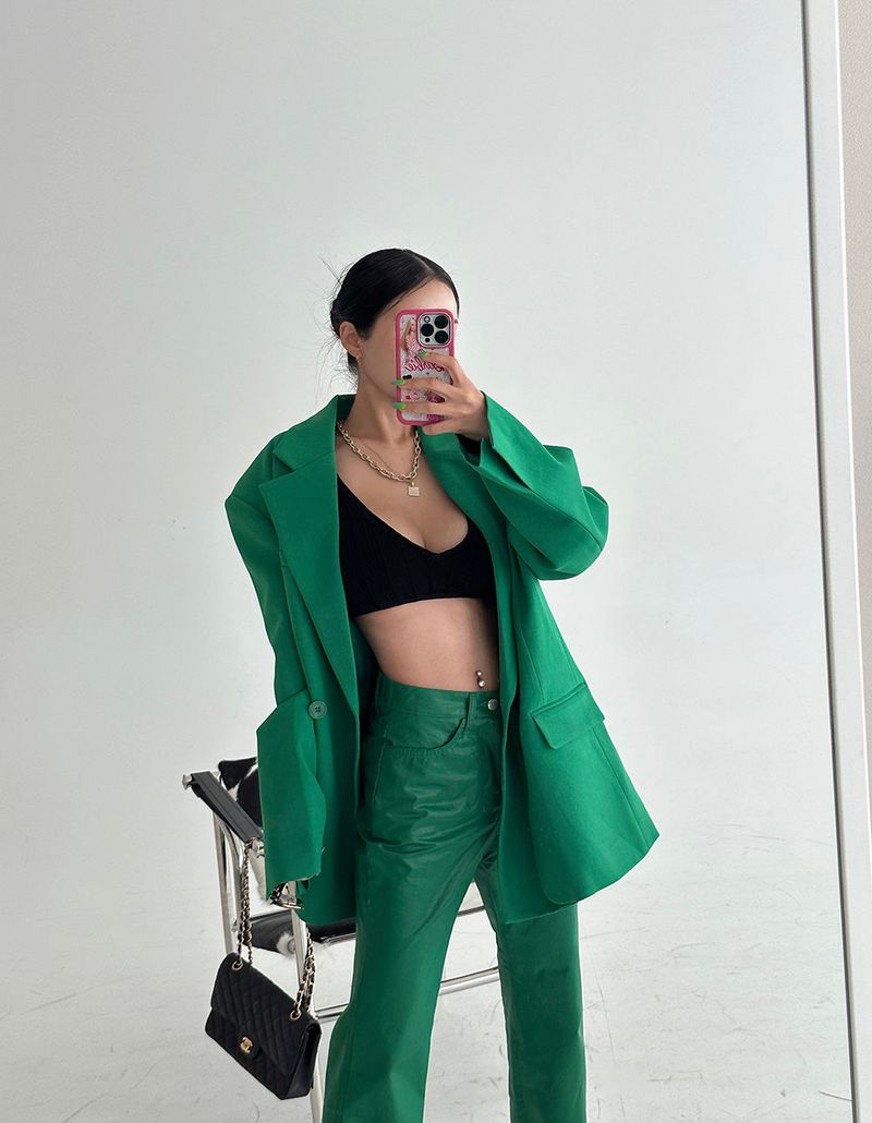 leather coated straight pants