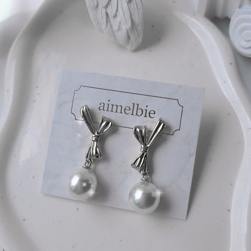 [Red Velvet Seulgi, KISS OF LIFE Belle Piercing] Dalia Ribbon and Pearl Piercing - Silver Color