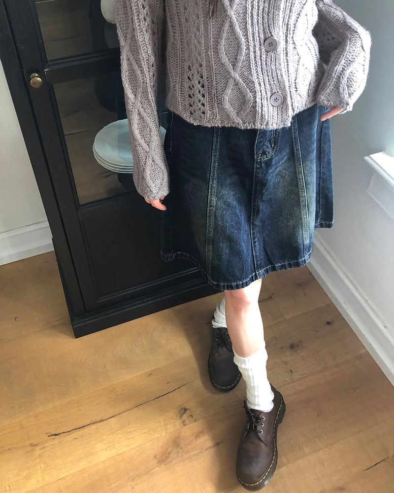 Yuan Panel Washed Denim Midi Skirt