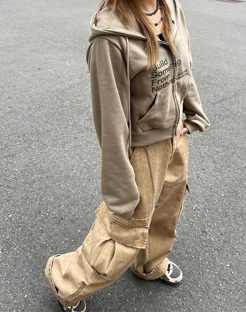 Crop dot hood zip-up