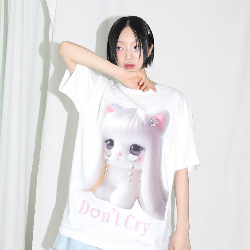 Don't Cry Half T-shirt - WHITE