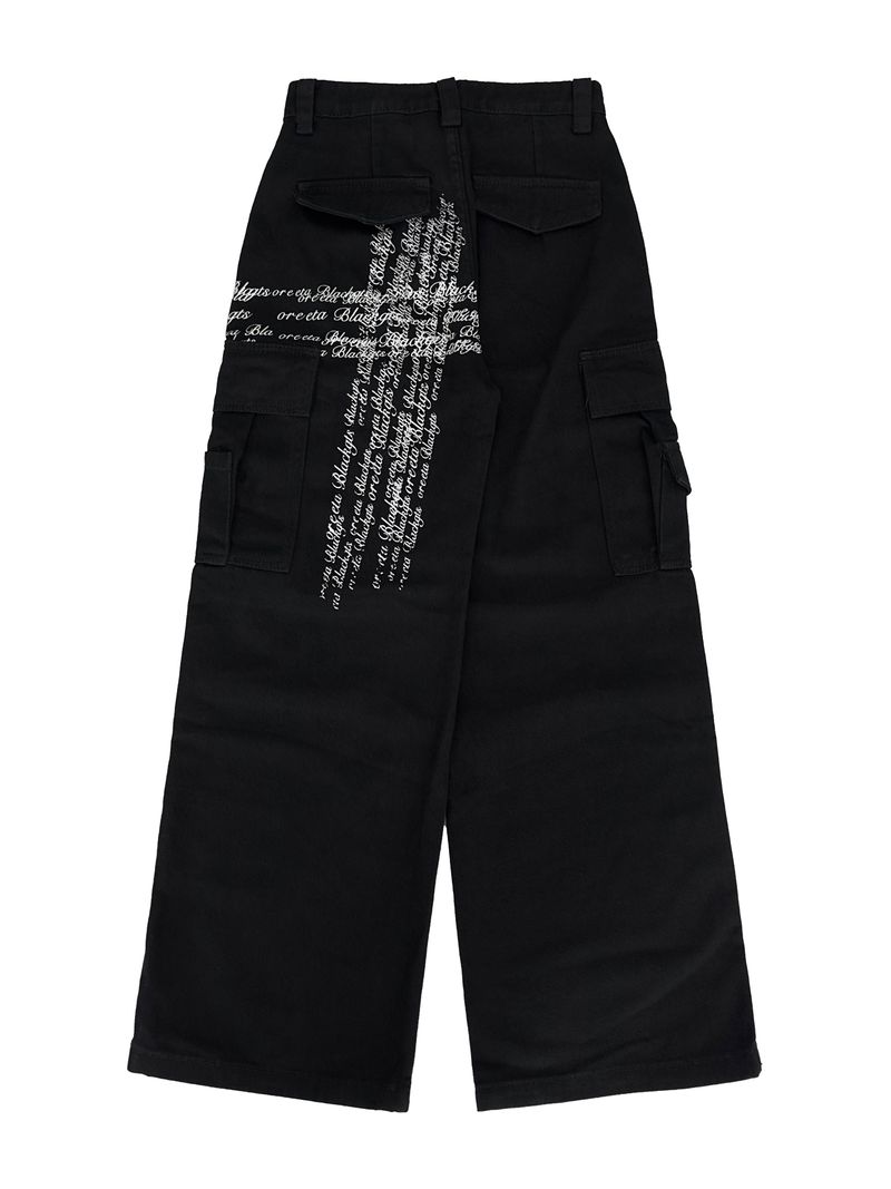 cross lettering cargo denim