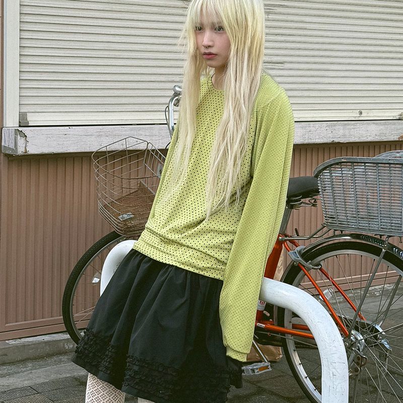 KOOKEESEE（クキシ）の「Candy Dot Raglan Tee (yellowish green)（Tops）」
