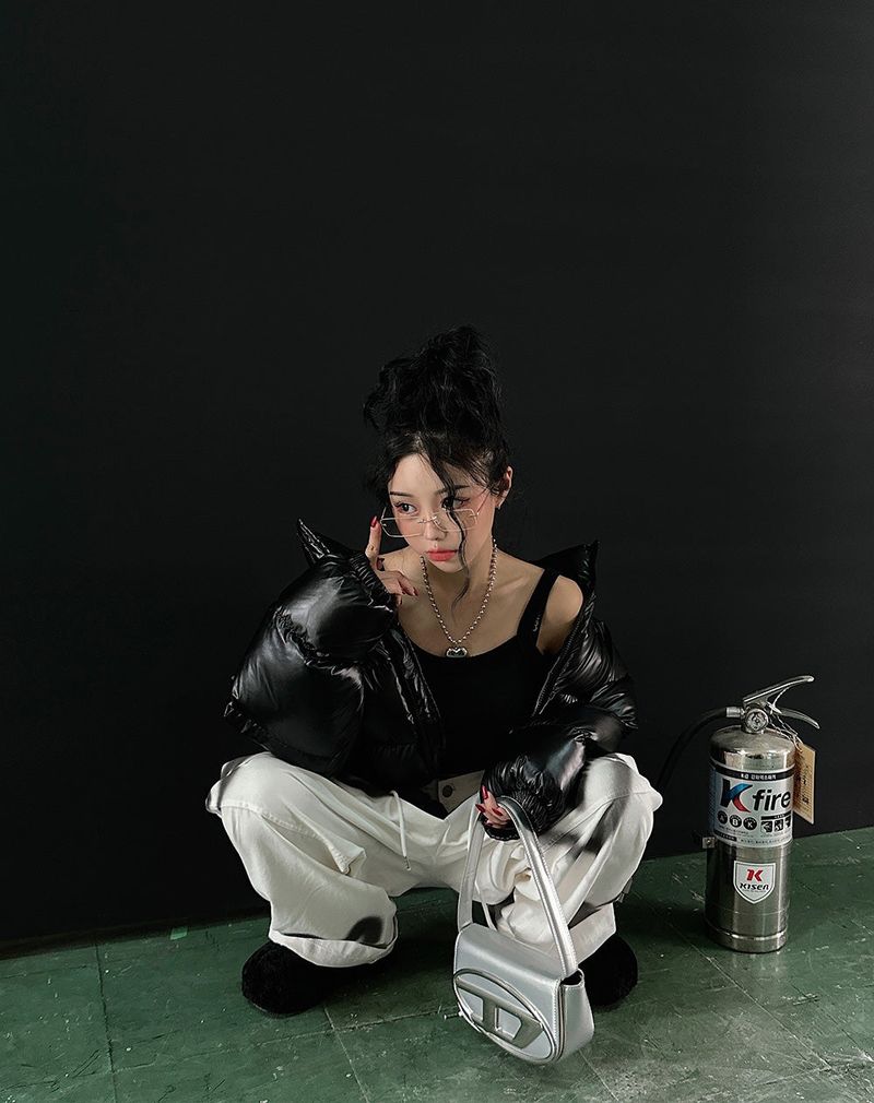 Heart hologram wellon short padded coat