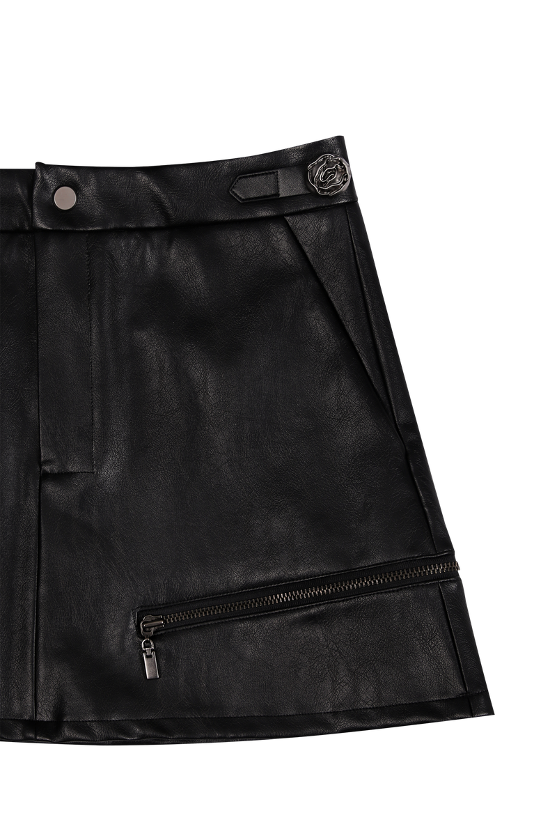 ANTIQUE ROSE SKIRT #LEATHER BLACK