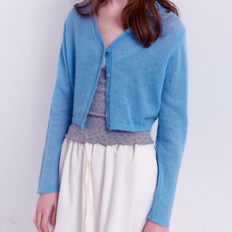 Scarf Set Cropped Knit Cardigan_Sky Blue