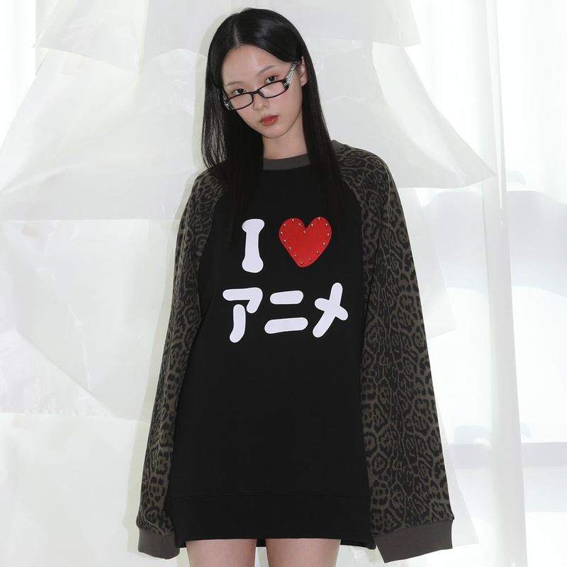 I LOVE ANIME Raglan Sweatshirt - LEOPARD