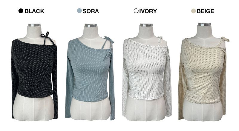 Mini Dot One Shoulder Long Sleeve Tee (4 Colors)