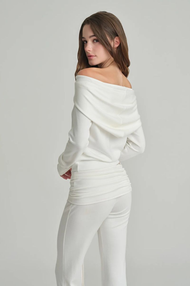 Cupcake off-shoulder hooded top, Ivory