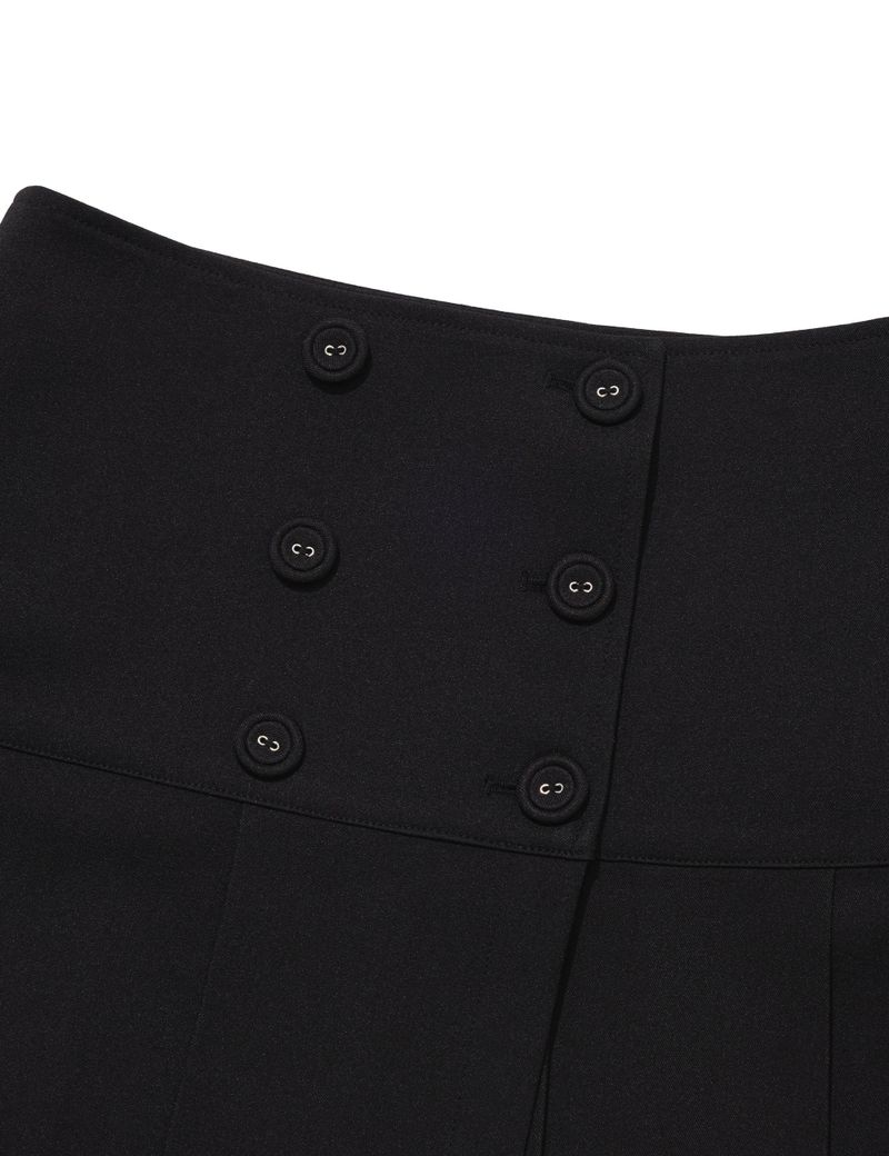 BUTTON DOUBLE PLEATED MIDI SKIRT(BLACK)