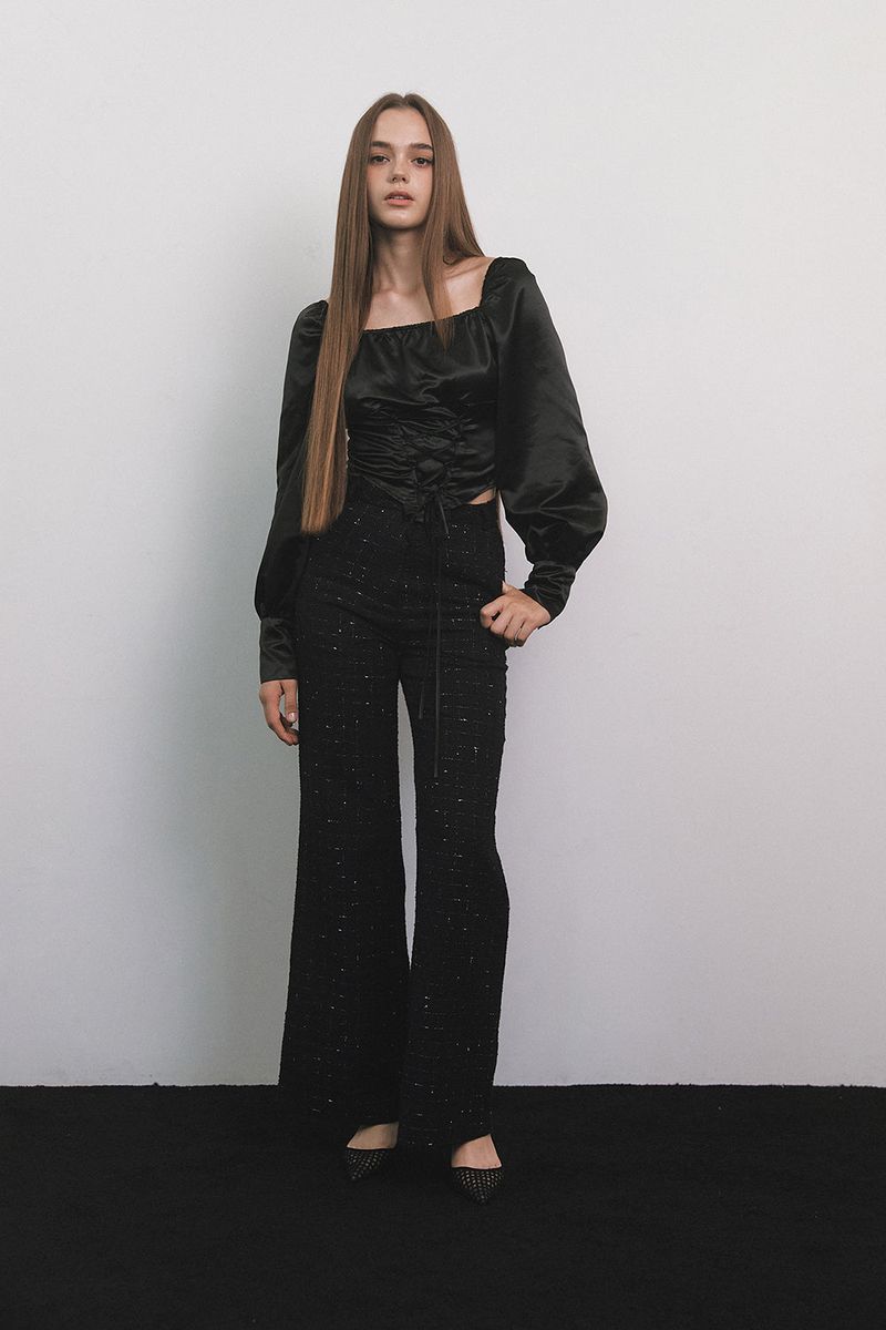Glitter Tweed Pants Black