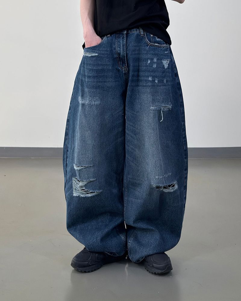 Part Blue Wash Distressed Denim