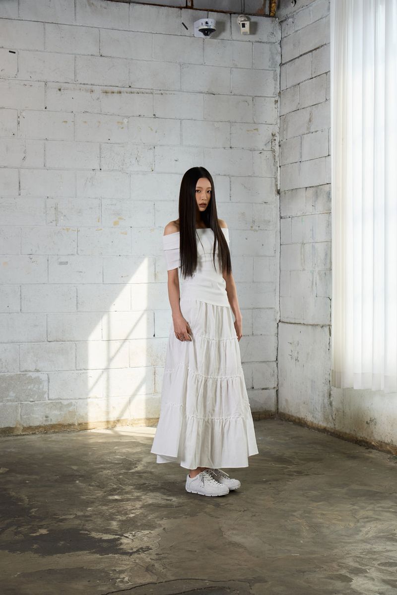 Drape Off-Shoulder T-Shirt - White