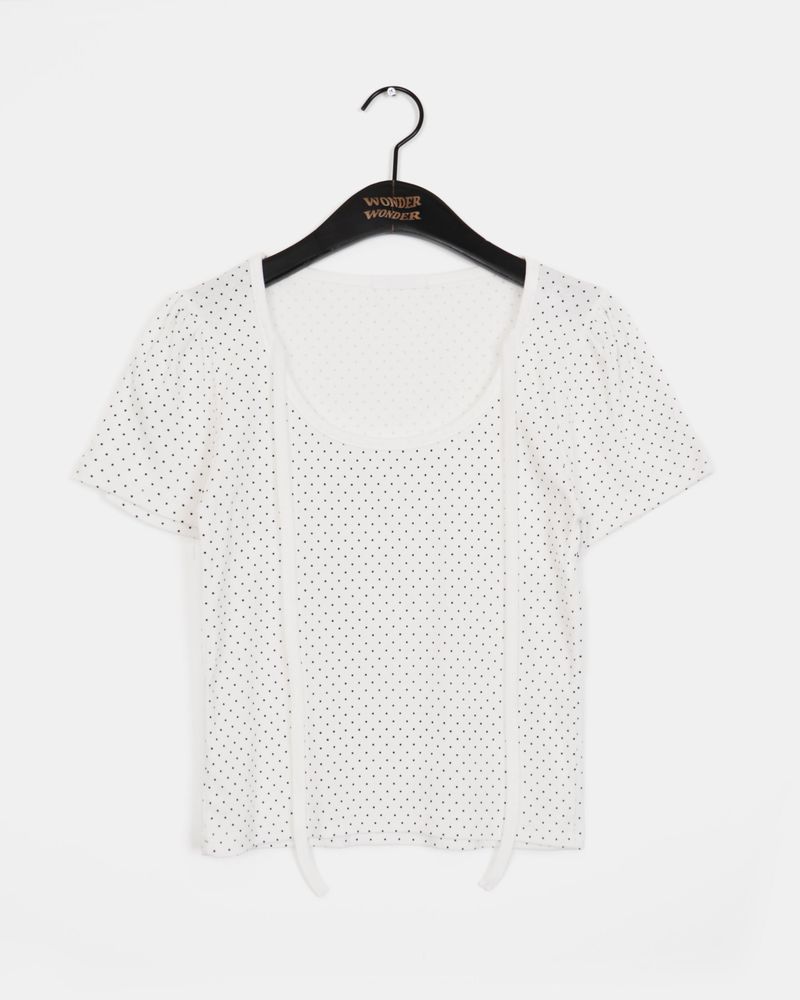ハエルドットパフスリーブストラップTシャツ