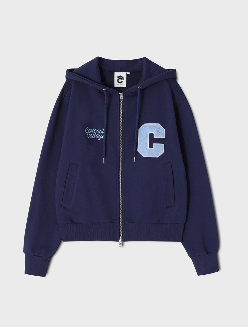 CONCEPT COLLEGE（コンセプトカレッジ）の「C Patch Zipper Hood Zip-Up / Navy [Unisex]（Tops）」