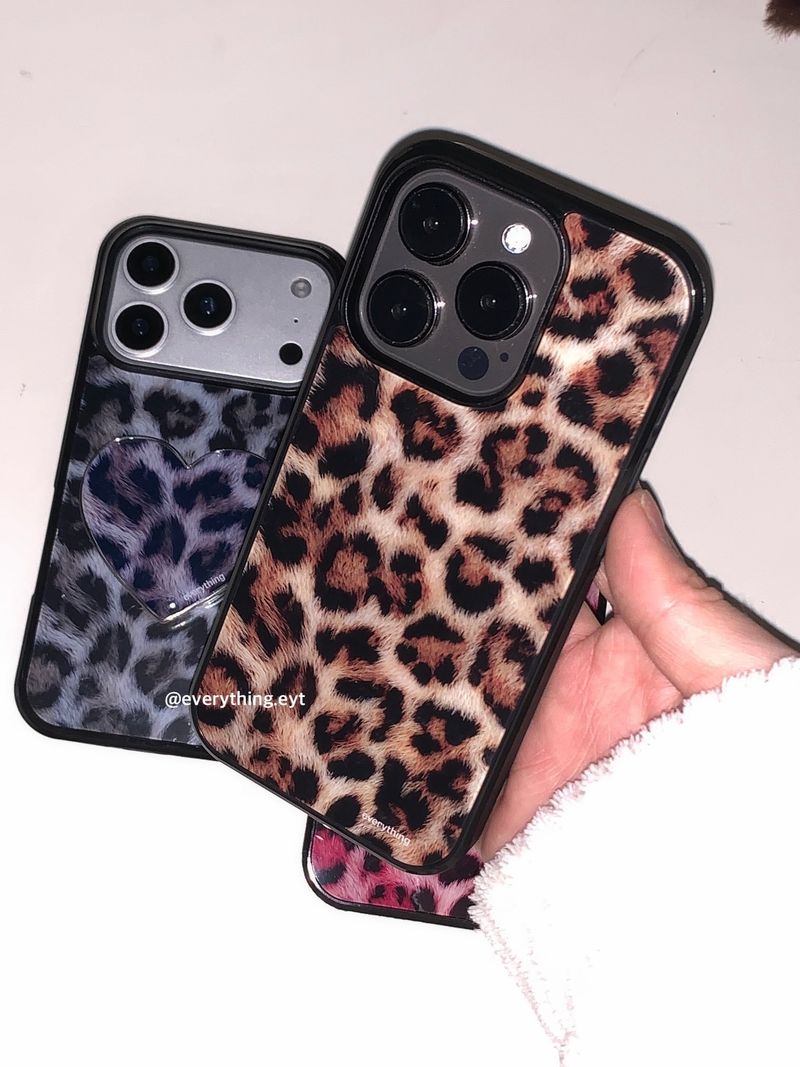 [magsafe glass] leopard fur case - brown