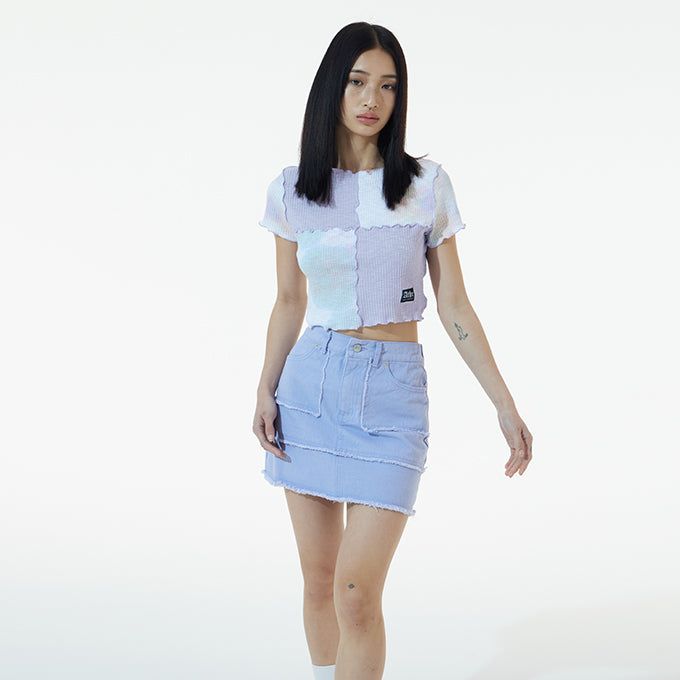 ANDTHEOTHER(アンドジアザー)の「PURPLE TIE-DYE BLOCK MIX CROP T-SHIRT(Tops)」