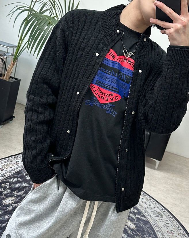 Dien Studded Ribbed Knit Zip-up
