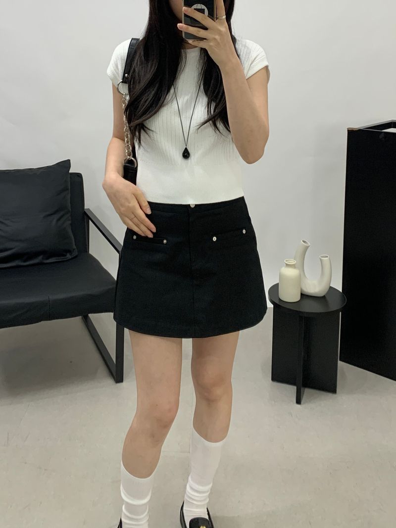 Obdi Elastic Waist A-line Mini Skirt