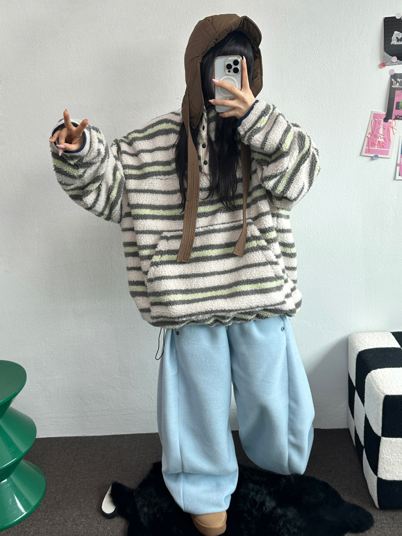 BOTH-SIDES FLEECE SNAP LONG PANTS 🧸🩵🤍6COLOR