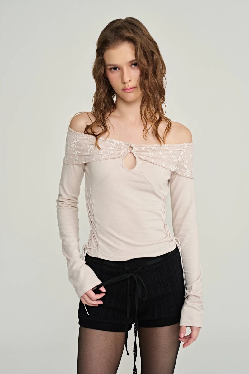Sandy lace-up top, Beige
