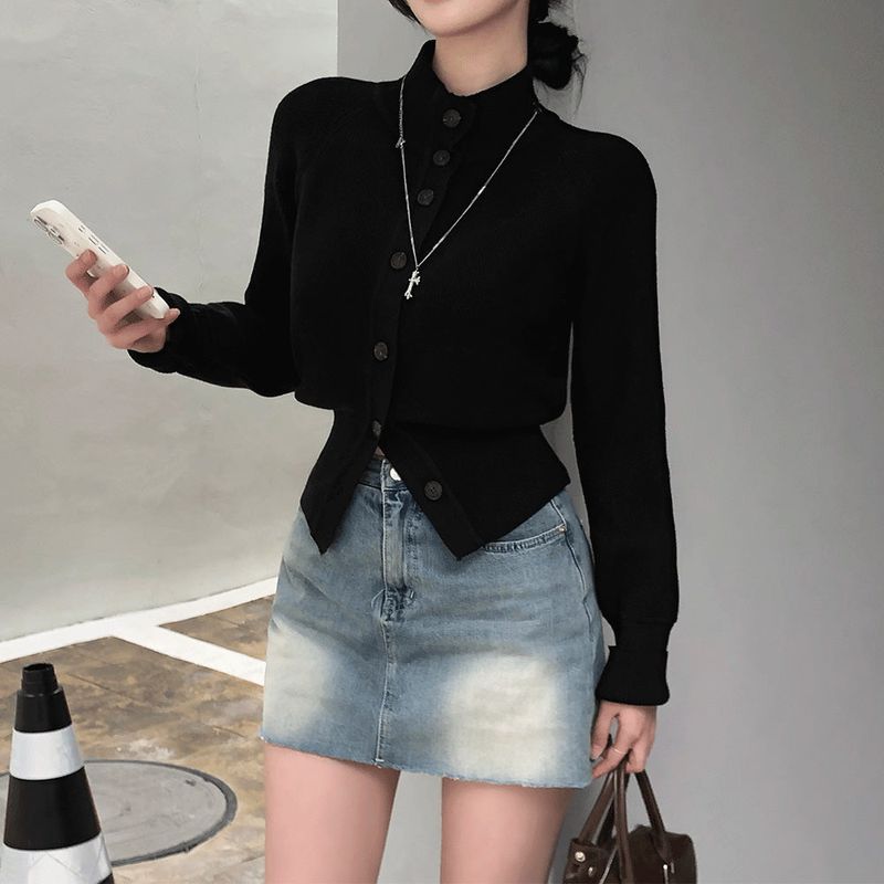 [BELLIDE MADE] semi-high-neck knit cardigan