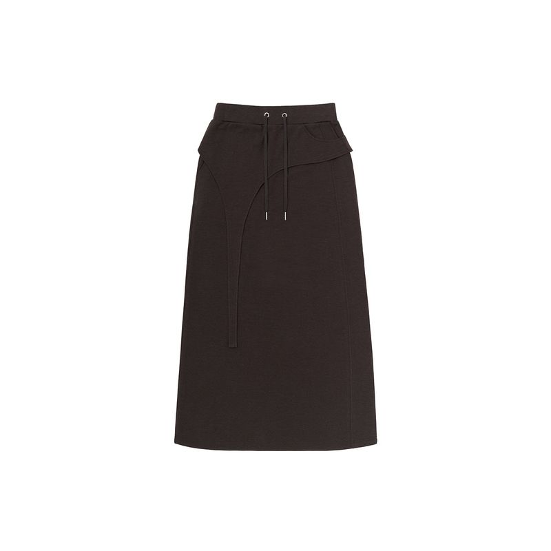 CUT-OUT MAXI LONG SKIRT (DEEP BROWN)