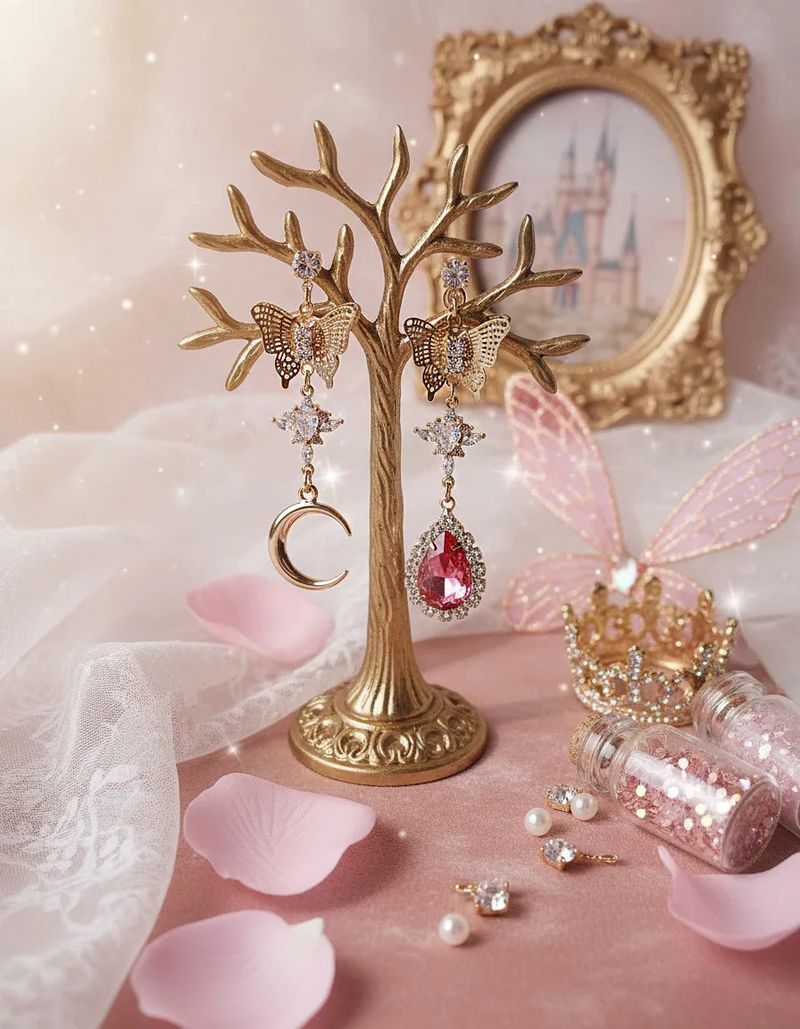 Rosepink Moon Butterfly Earring