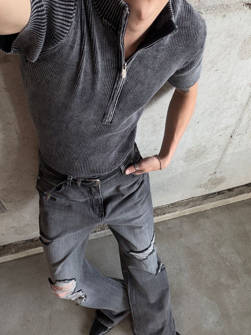 Garment washed half zip up knit(4color)