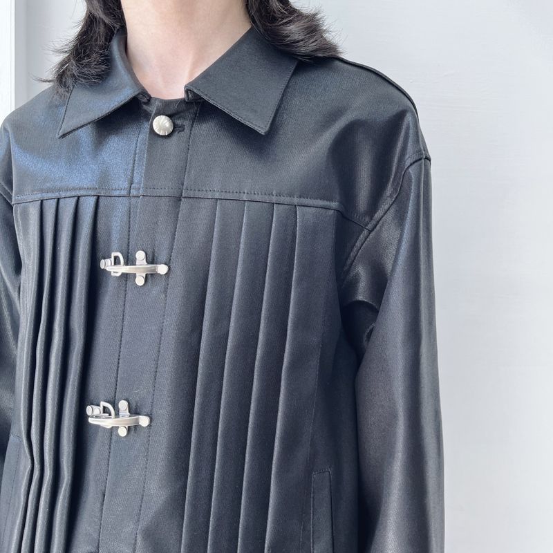 3D Pleated Metal Button Collar Jacket