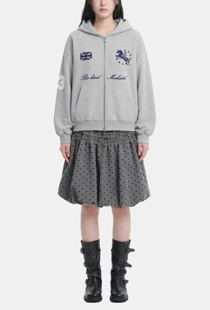 Sporty Patch Two-Way Hoodie Zip-Up