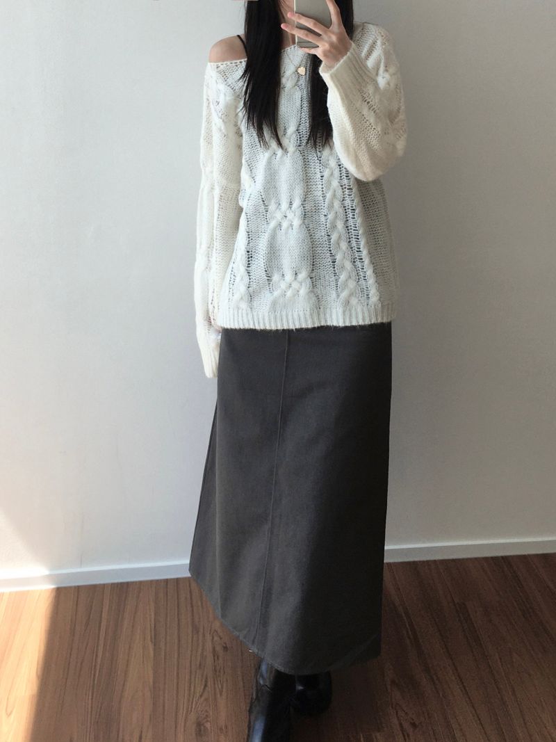 dust denim long skirt (2 colors)