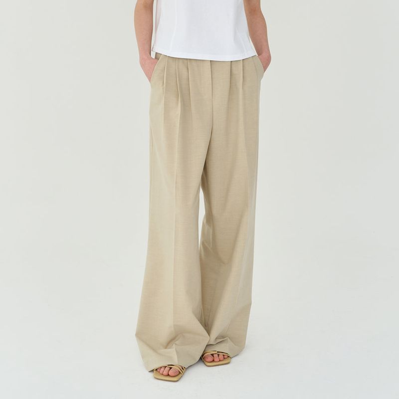 FREIHEIT（フライハイト）の「THREE PINTUCK SUMMER WOOL PANTS (BEIGE)（Pants）」