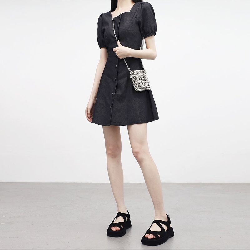 Clony Puff Raw Denim Dress
