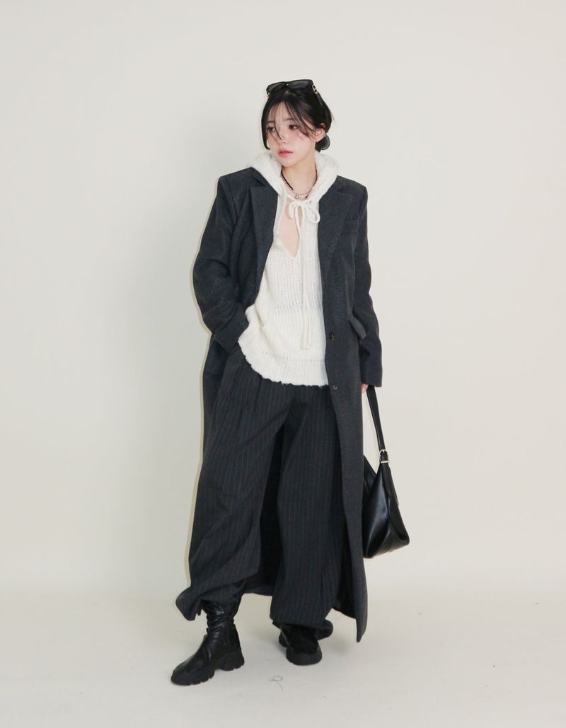 Stutch Solid Wool Long Coat (Lining Fleece-lined)