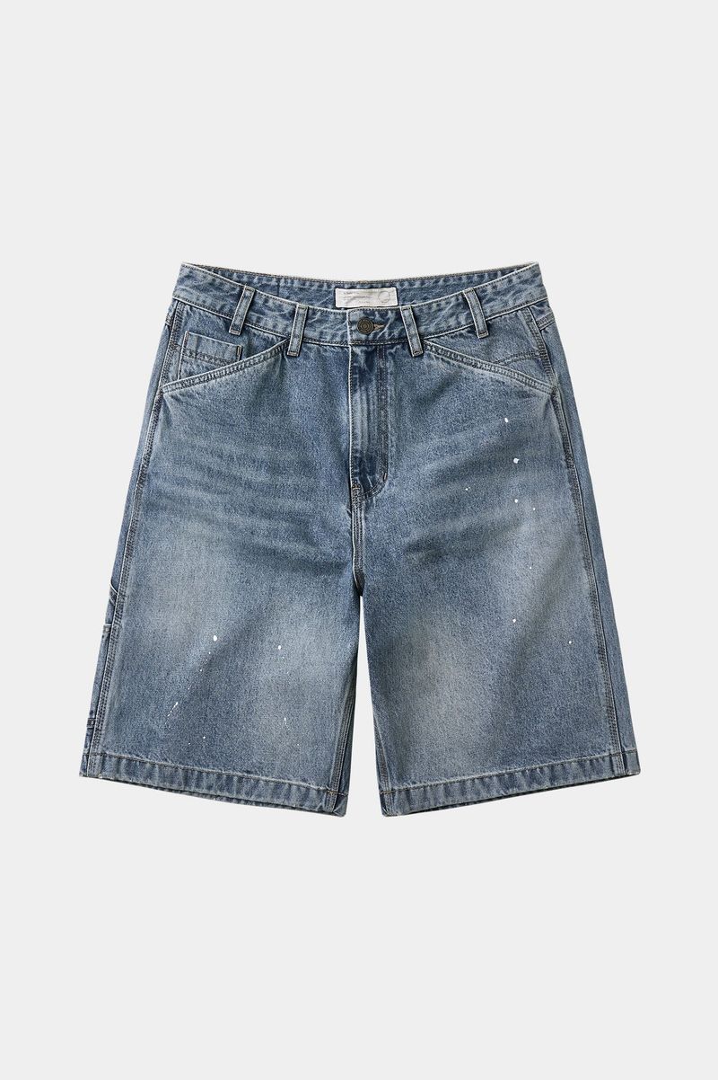 Aged Splatter Carpenter Denim Shorts(Washed Blue)