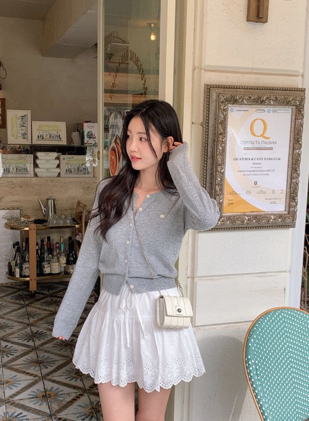 Cashmere Motif Basic Round Knit Cardigan (10color)