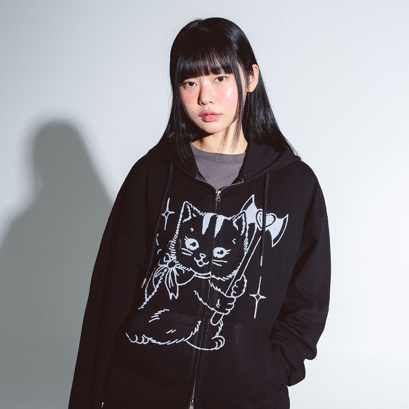 KILLING TIME CAT HOOD ZIP-UP (BLACK)
